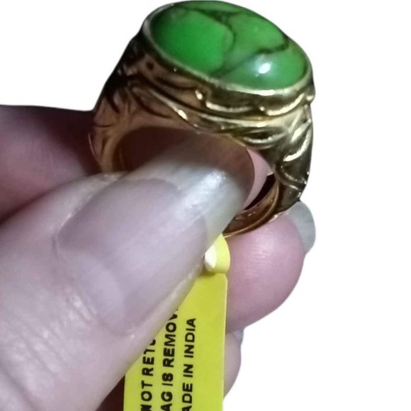 Karis Collection Mojave Green Turquoise 18K YG Plated Locket Ring - Picture 3 of 9